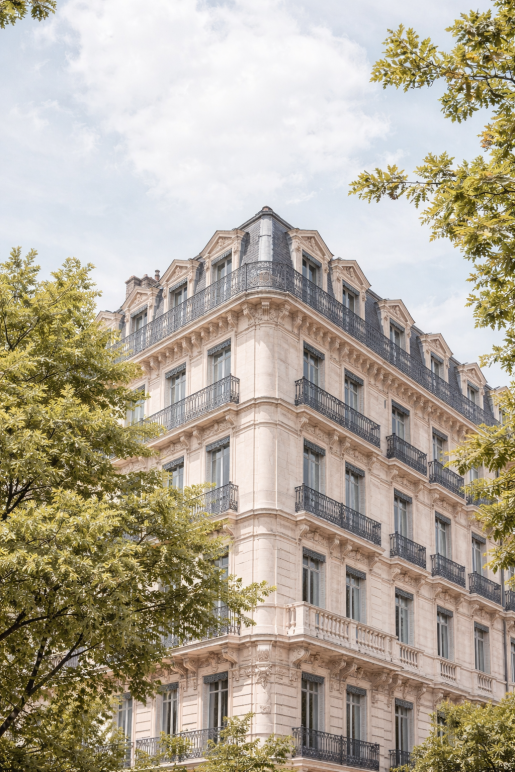 Parijs Haussmann gebouw klassieke architectuur stadsgezicht elegante stedelijke wanddecoratie