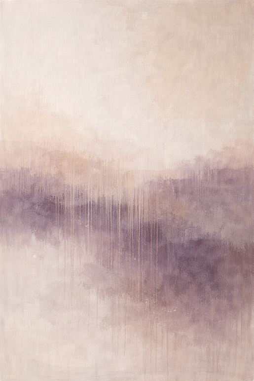 Japandi minimalistische abstracte wanddecoratie met neutrale tinten en zachte paarse accenten moderne rustige muurkunst
