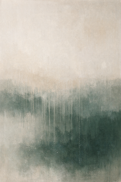 Japandi abstract landschap met beige en groene tinten minimalistische natuur wanddecoratie rustige muurkunst