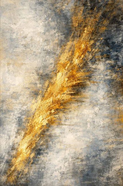 Abstract schilderij met gouden penseelstreek op grijze achtergrond, moderne luxe wanddecoratie