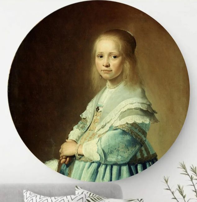 Portret van het meisje in het blauw - Wandcirkel