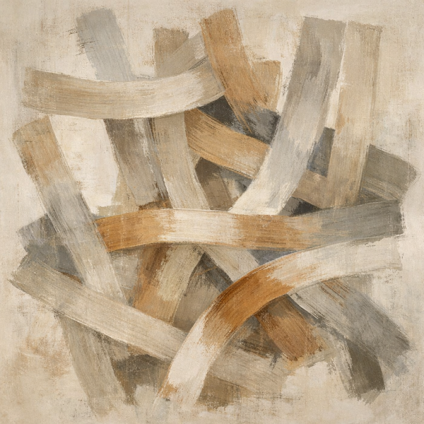 Abstracte beige en gouden penseelstreken moderne neutrale wanddecoratie minimalistische abstract wall art