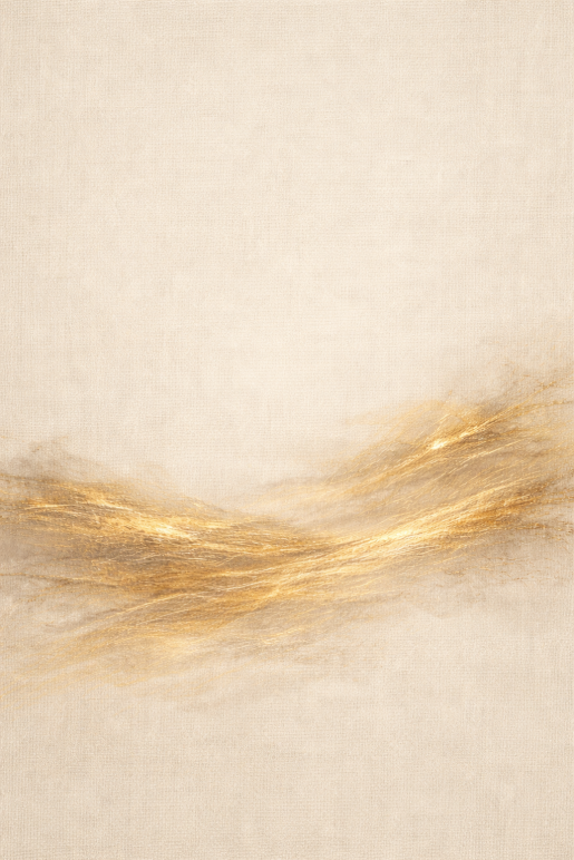 Abstract beige schilderij met subtiele gouden lijn als luxe moderne wanddecoratie voor een stijlvol interieur.