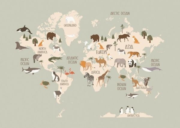 Animals World Map Poster
