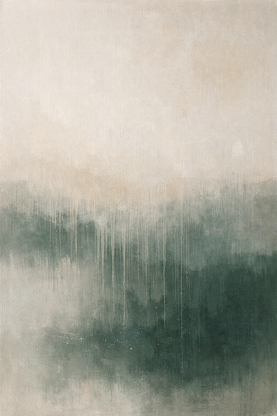 Japandi abstract landschap met beige en groene tinten minimalistische natuur wanddecoratie rustige muurkunst